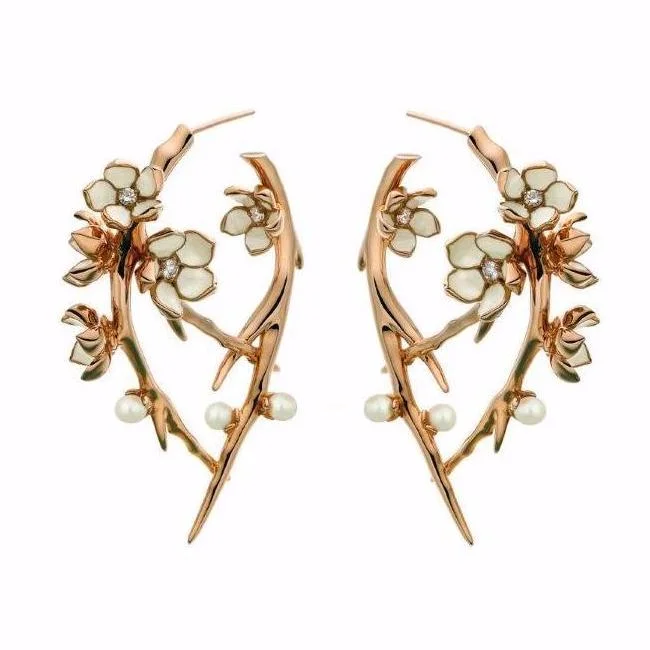 Hoop earrings with pearl accents for a chic and classic style-Cherry Blossom Hoop Earrings - Rose Gold Vermeil, Diamond & Pearl