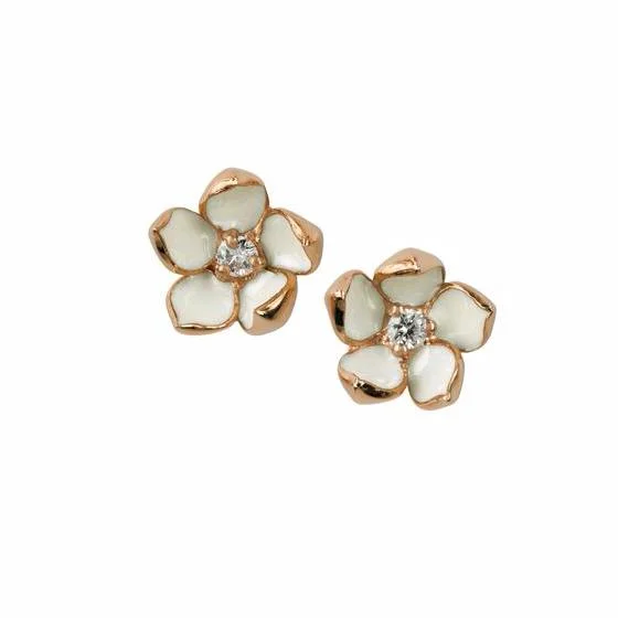 Best hoop earrings with floral designs for a feminine and delicate look-Cherry Blossom Flower Earrings - Rose Gold Vermeil & Diamond