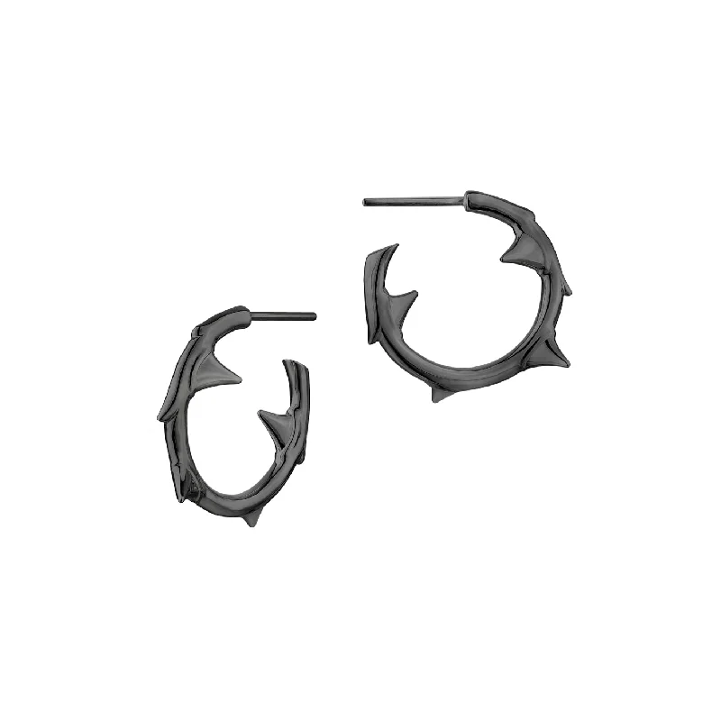 Lightweight hoop earrings for comfortable and all-day wear-Rose Thorn Small Hoop Earrings - Silver Black Rhodium