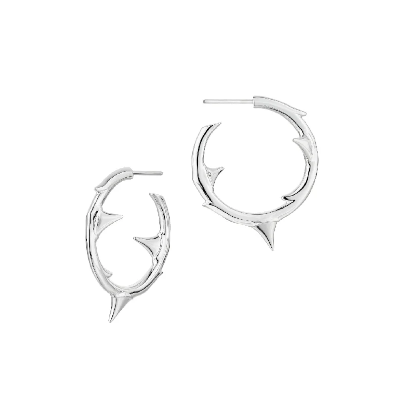 Hoop earrings with polished silver finish for a shiny, modern appeal-Rose Thorn Medium Hoop Earrings - Silver