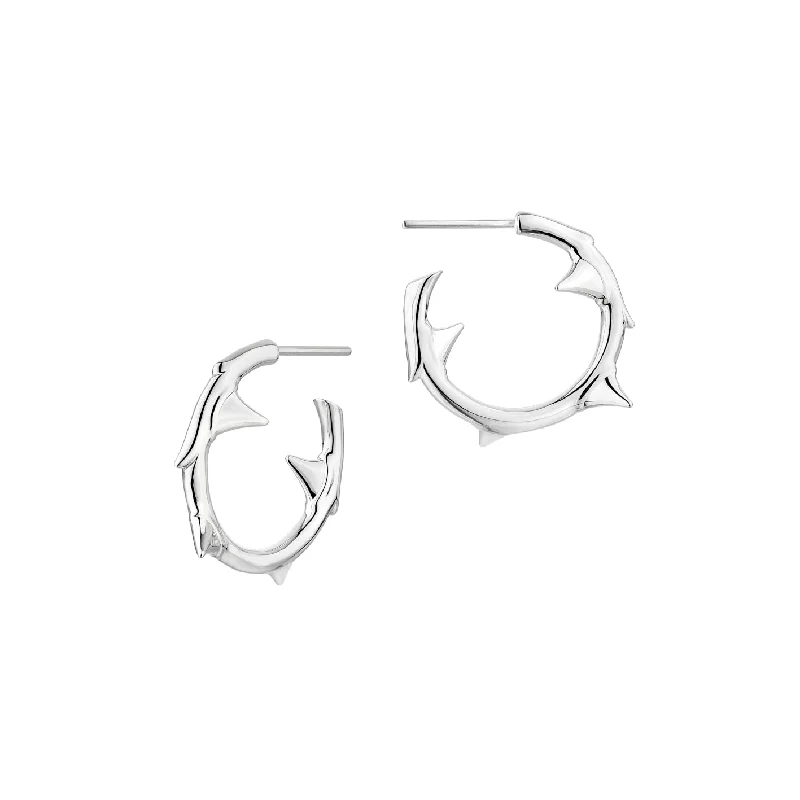 Hoop earrings with diamond-cut surfaces for added sparkle and shine-Rose Thorn Small Hoop Earrings - Silver