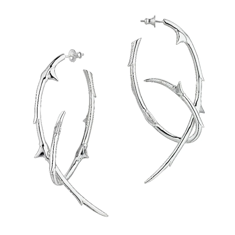 Best hoop earrings with custom designs for a personalized, unique accessory-Rose Thorn Statement Hoop Earrings - Silver