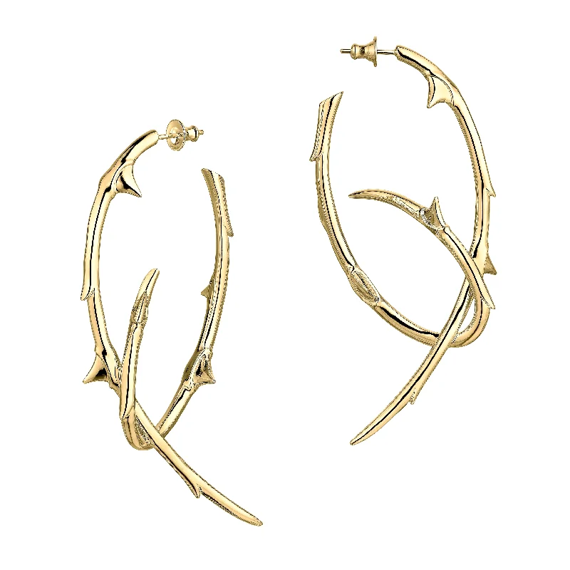 Best hoop earrings with geometric triangle shapes for a modern, chic design-Rose Thorn Statement Hoop Earrings - Yellow Gold Vermeil