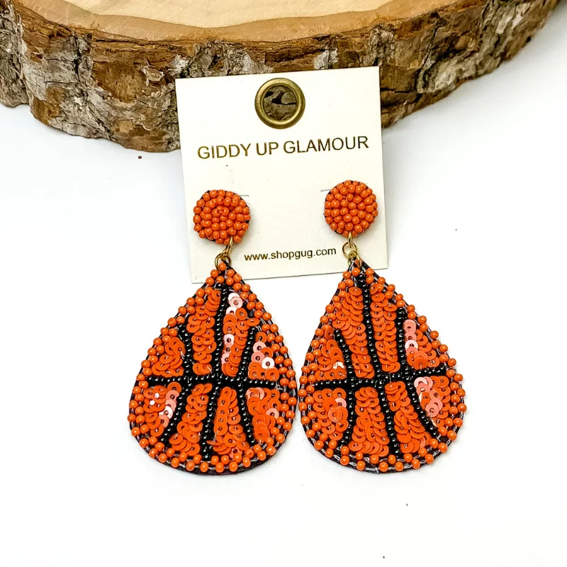 Best hoop earrings with gemstone accents for a colorful and elegant appearance-Sequin Teardrop Basketball Earrings in Orange