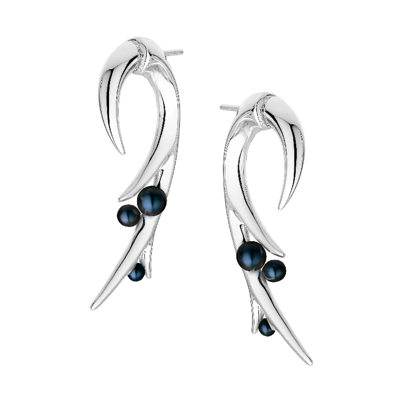 Small hoop earrings for a delicate and understated everyday wear-Hooked Pearl Large Earrings - Silver & Black Pearl