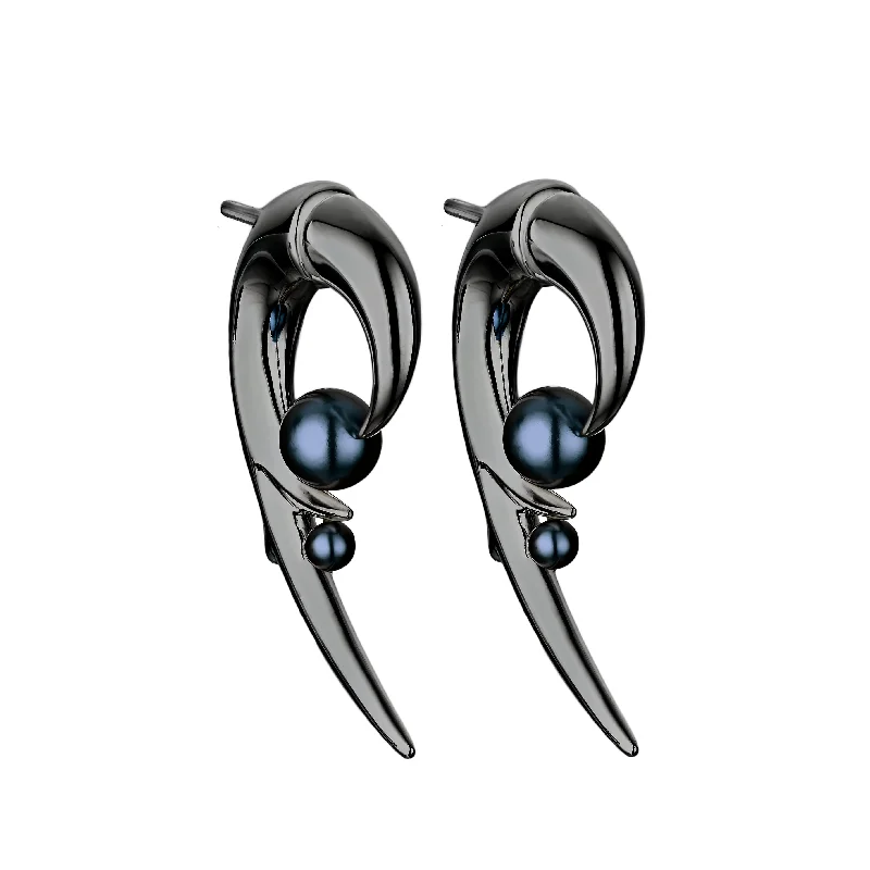 Best hoop earrings with asymmetrical designs for a fashion-forward, avant-garde look-Hooked Pearl Earrings - Black Rhodium & Black Pearl