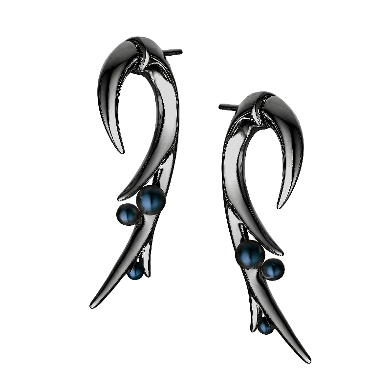 Hoop earrings with abstract shapes for an artistic and creative touch-Hooked Pearl Large Earrings - Black Rhodium & Black Pearl