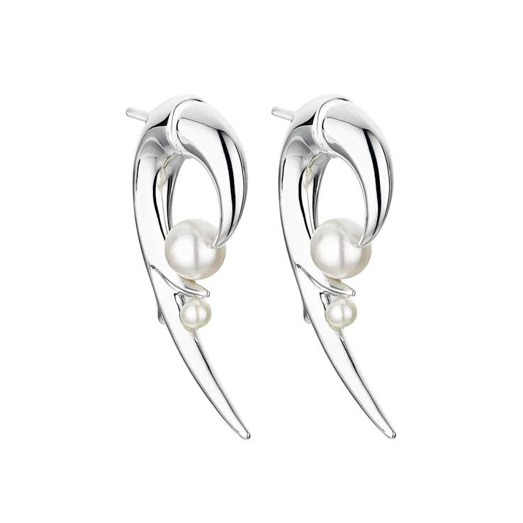 Best hoop earrings with gold-plated finishes for an affordable luxury vibe-Hooked Pearl Earrings - Silver