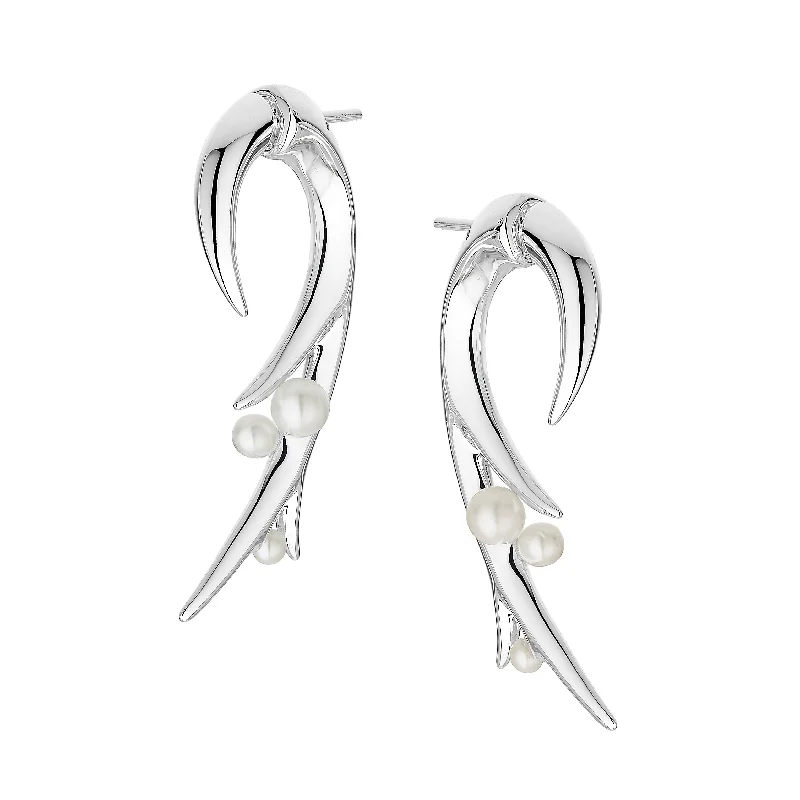 Hoop earrings with intricate designs for a unique and artistic appearance-Hooked Pearl Large Earrings - Silver