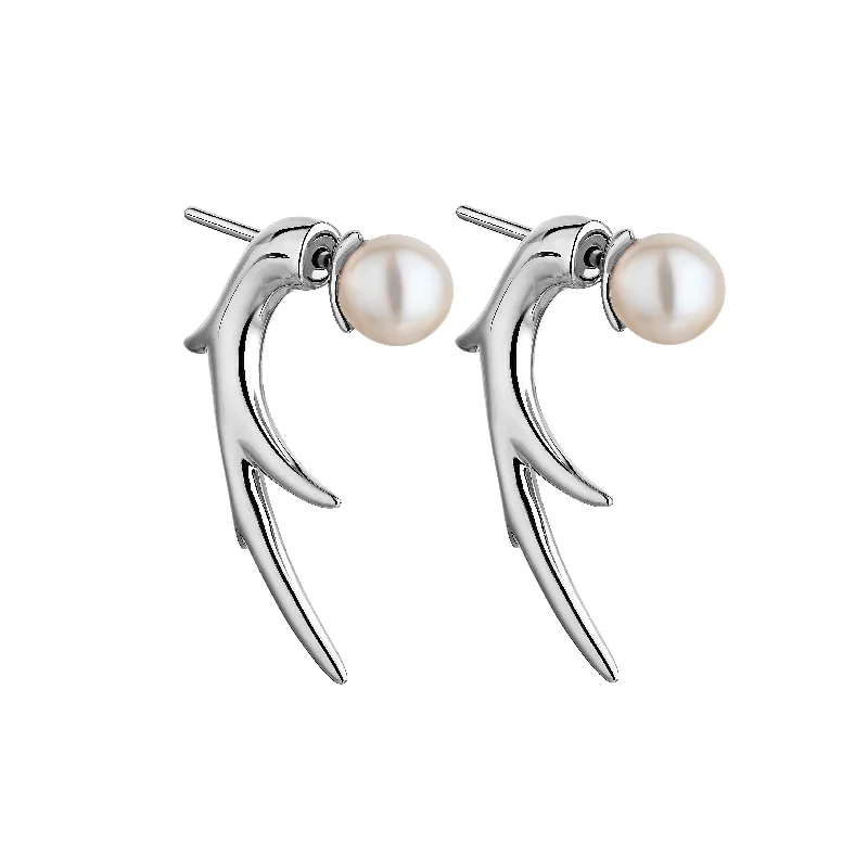 Hoop earrings with oversized designs for a bold, fashion-forward statement-Cherry Blossom Branch Earrings - Silver & Pearl