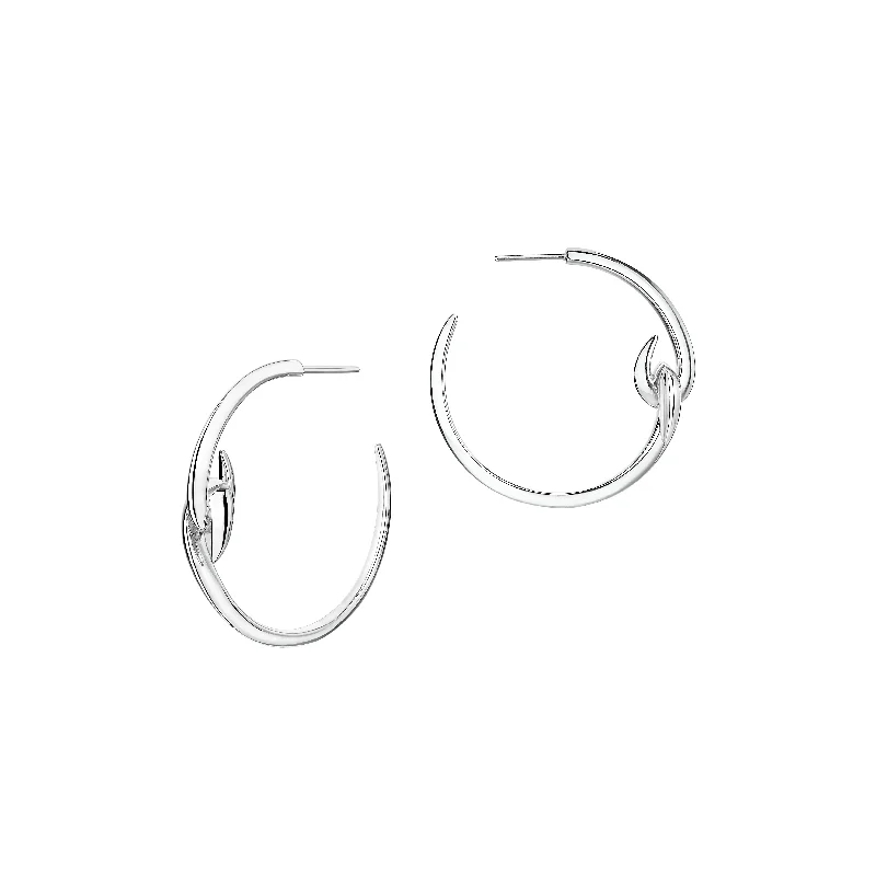 Hoop earrings with multi-tone finishes for a colorful and layered effect-Hook Hoop Earrings - Silver