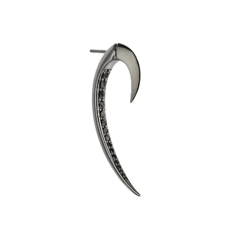 Hoop earrings with oversized designs for a bold, fashion-forward statement-Hook Single Size 1 Earring - Silver Black Rhodium & Black Spinel