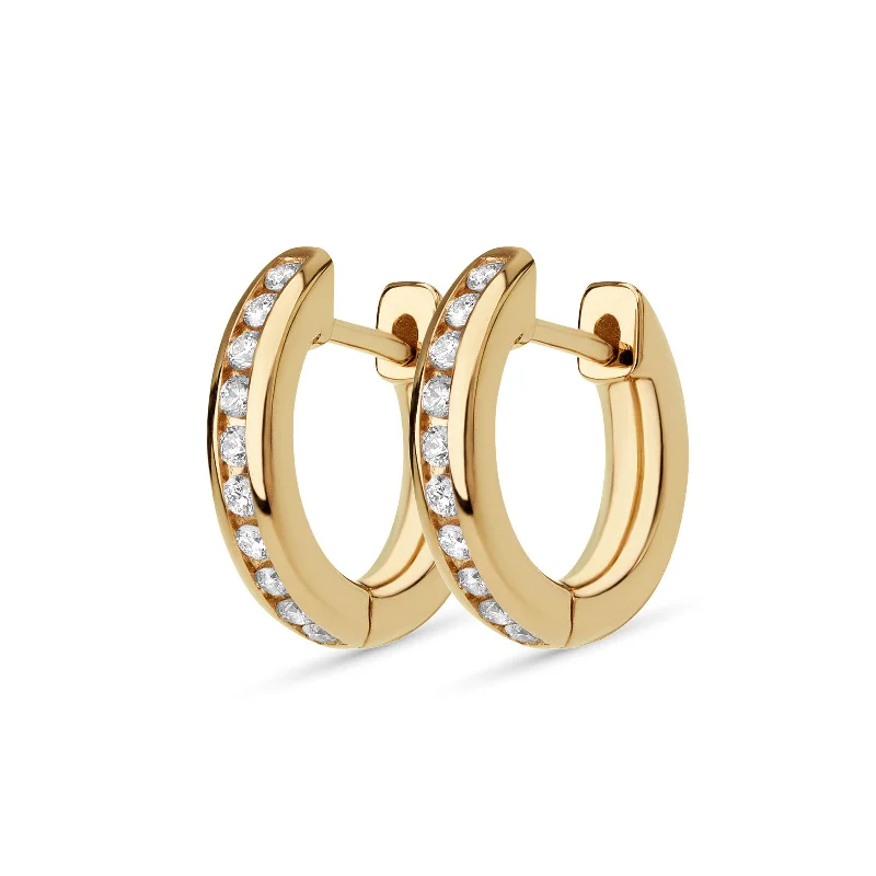 Hoop earrings with stacked layers for a bold and textured design-Small Channel Set Round Huggies