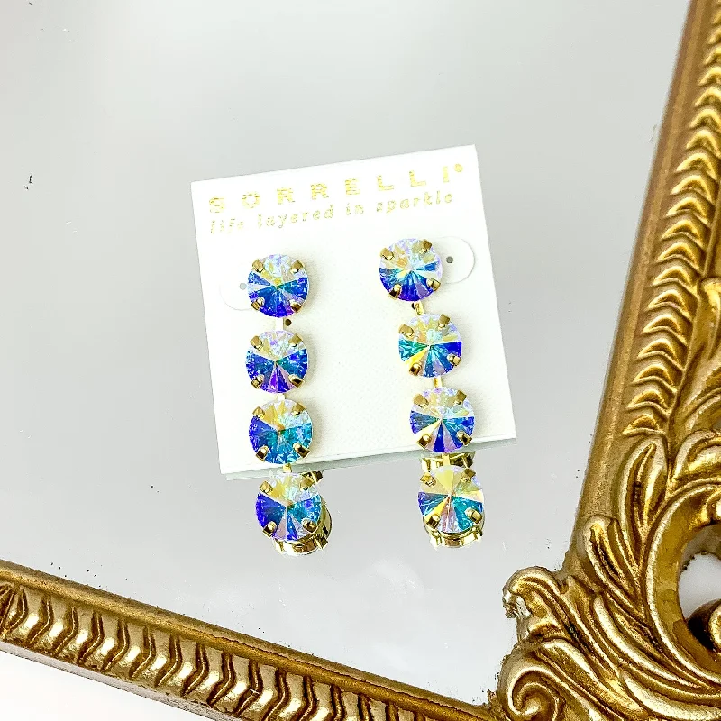 Hoop earrings with textured gold for a refined and sophisticated aesthetic-Sorrelli | Mara Statement Earrings in Bright Gold Tone with Aurora Borealis Crystals