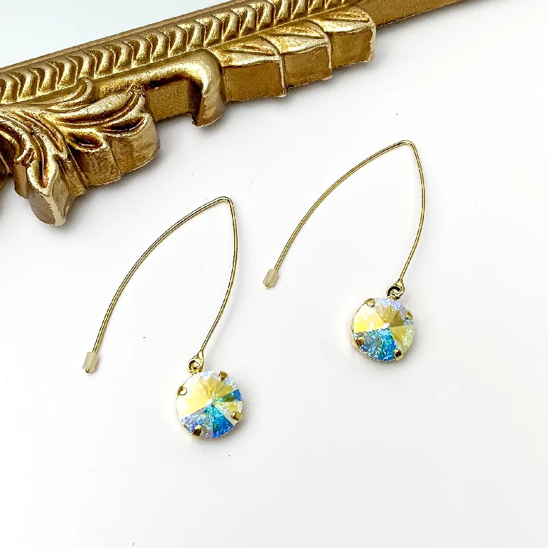 Best hoop earrings with enamel details for a colorful and modern look-Sorrelli | Nadine Dangle Earrings in Bright Gold Tone with Round Aurora Borealis Crystals