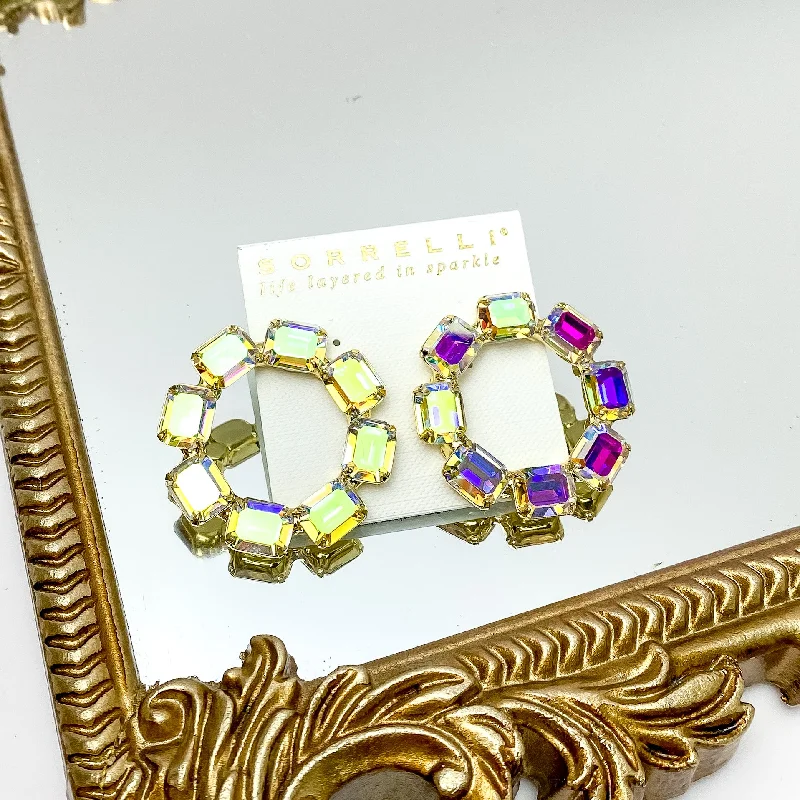 Hoop earrings with polished metal for a shiny and high-quality finish-Sorrelli | Octavia Statement Earrings in Bright Gold Tone with Aurora Borealis Crystals