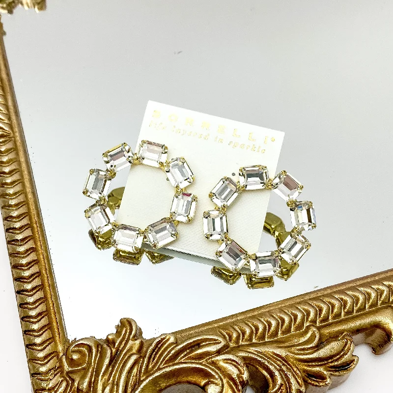 Hoop earrings with heart-shaped frames for a romantic and feminine look-Sorrelli | Octavia Statement Earrings in Bright Gold Tone with Clear Crystals