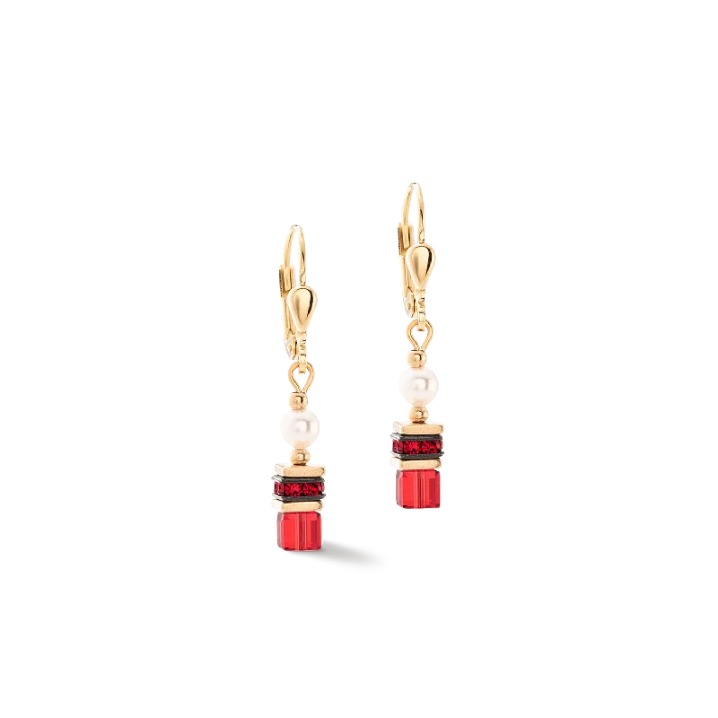 Best hoop earrings with geometric shapes for a modern and artistic appeal-Sparkling Princess earrings gold-red