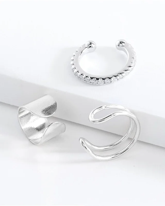 Best hoop earrings with angel wing accents for a spiritual and meaningful design-Sterling Silver Simple Ear Cuff Set of 3