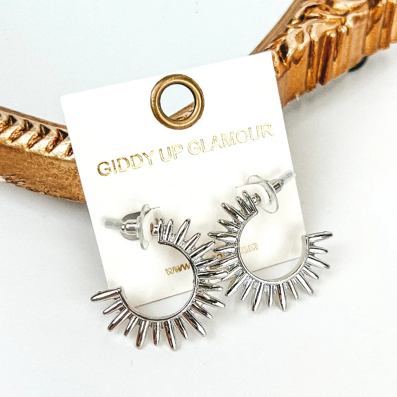 Best hoop earrings with detachable studs for a versatile and adjustable accessory-Sunburst Hoop Earrings in Silver Tone