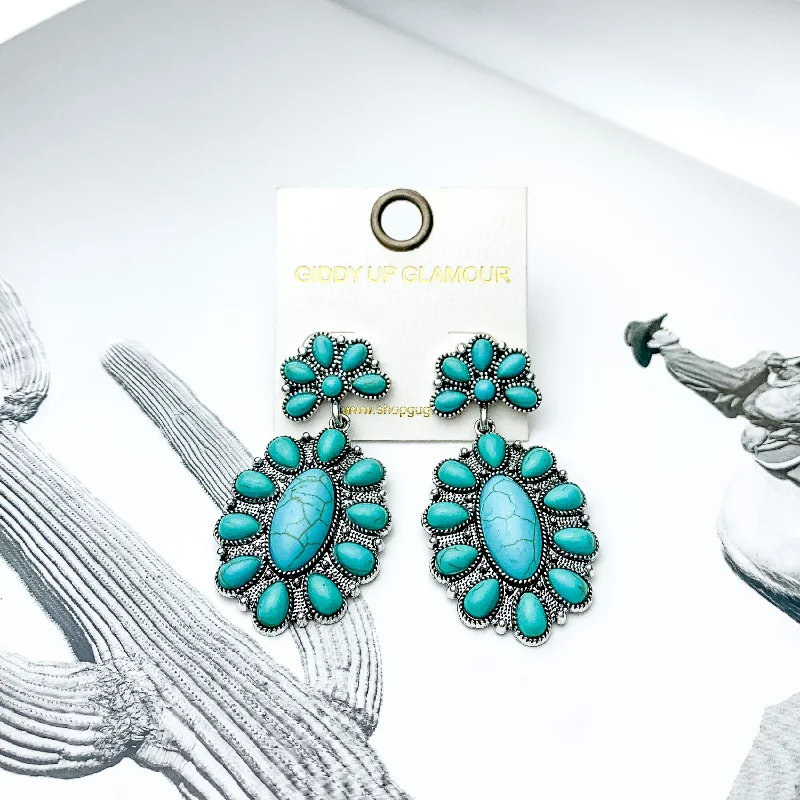 Large hoop earrings for a bold and statement-making fashion accessory-Turquoise Cluster Post Earrings with Oval Cluster Drop with Turquoise Stones