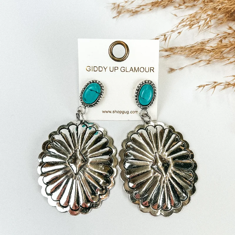 Best hoop earrings with detachable studs for a versatile and adjustable accessory-Turquoise Post Earrings with Silver Tone Concho Pendant