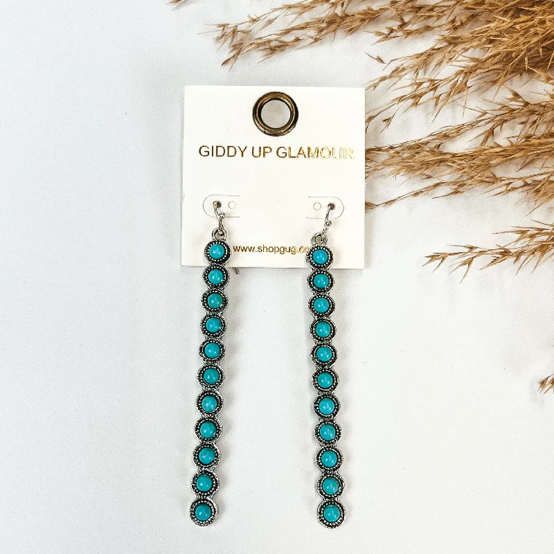 Best hoop earrings with custom designs for a personalized, unique accessory-Turquoise Studded Long Rectangle Earrings in Silver Tone