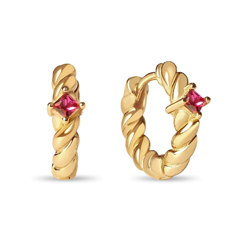 Best hoop earrings with geometric cuts for a sharp, modern appeal-Twisted Gemstone Huggies