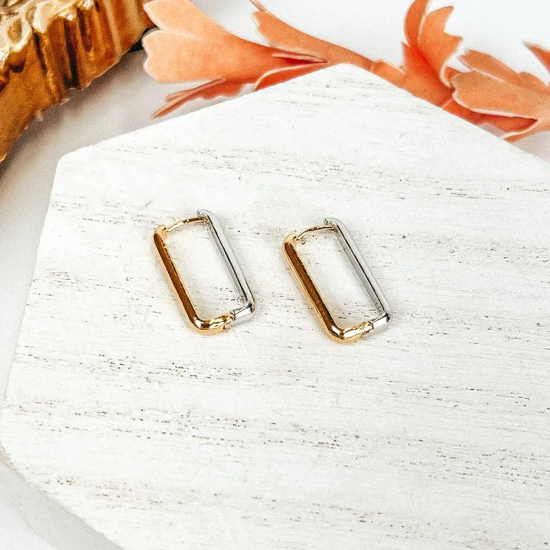 Hoop earrings with intricate designs for a unique and artistic appearance-Two Tone Rectangle Hoop Earrings