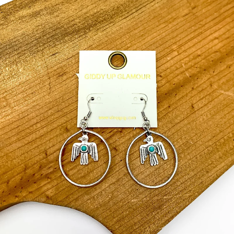 Best hoop earrings with asymmetrical designs for a fashion-forward, avant-garde look-Western Thunderbird with Open Silver Tone Hoop