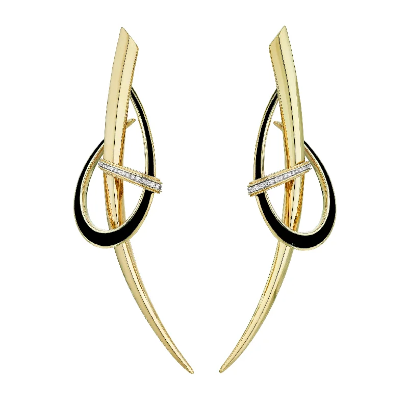 Hoop earrings with resin accents for a bold and colorful design-Sabre Deco Statement Earrings - Yellow Gold Vermeil, Black Ceramic & Diamond