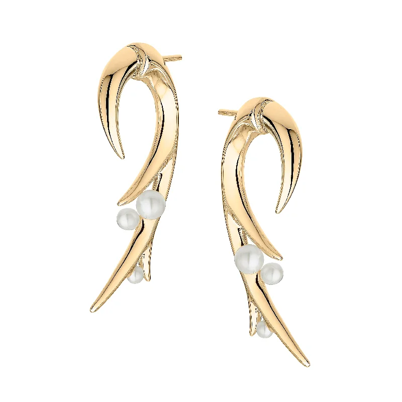 Best hoop earrings with hammered gold for a rustic yet elegant look-Hooked Pearl Large Earrings - Yellow Gold Vermeil