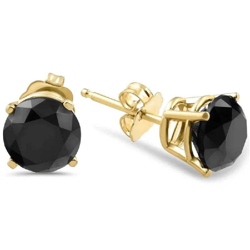 Stud Earrings for Gym Workout -1 1/2ct Black Diamond Stud Earrings Yellow Gold