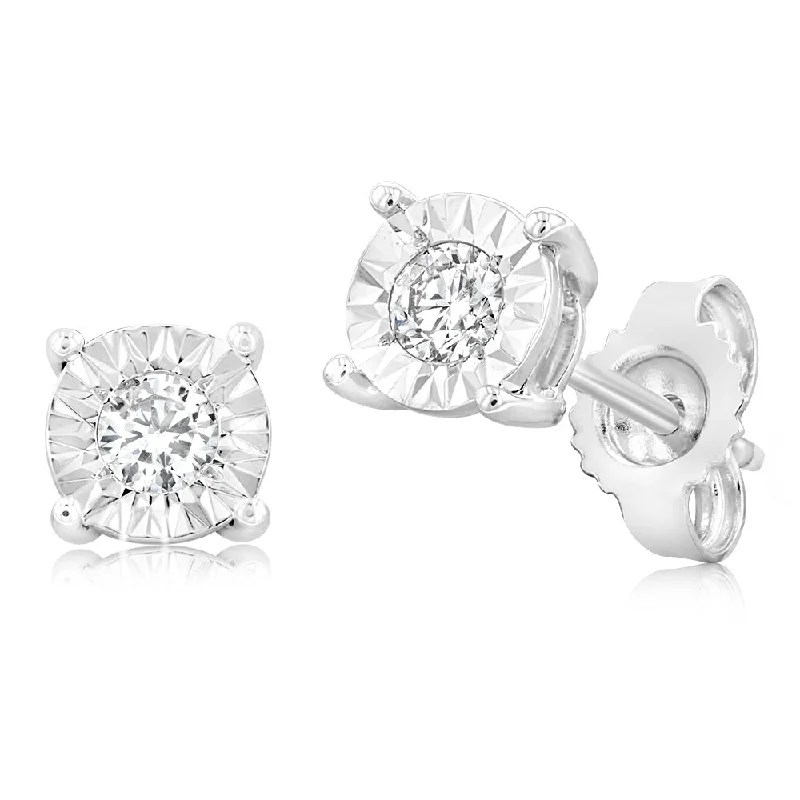 Stud Earrings for Gym Workout -1/10 Carat Diamond Solitaire Stud Earrings in Sterling Silver