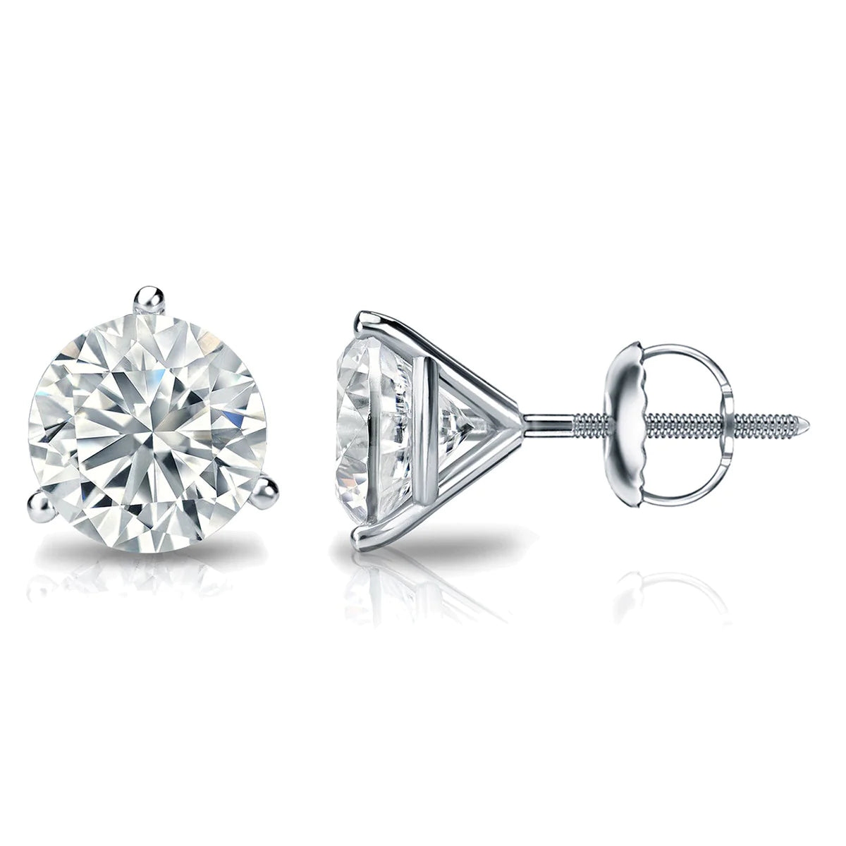 Pearl Stud Earrings for Elegance -1/2 Carat Round 14K White Gold 3 Prong Martini Set Diamond Solitaire Stud Earrings