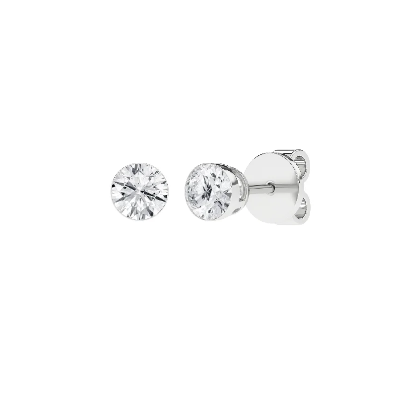 Stud Earrings with Textured Surface -1 Carat Round Lab Grown Diamond 14K Gold Seamless Solitaire Stud Earrings