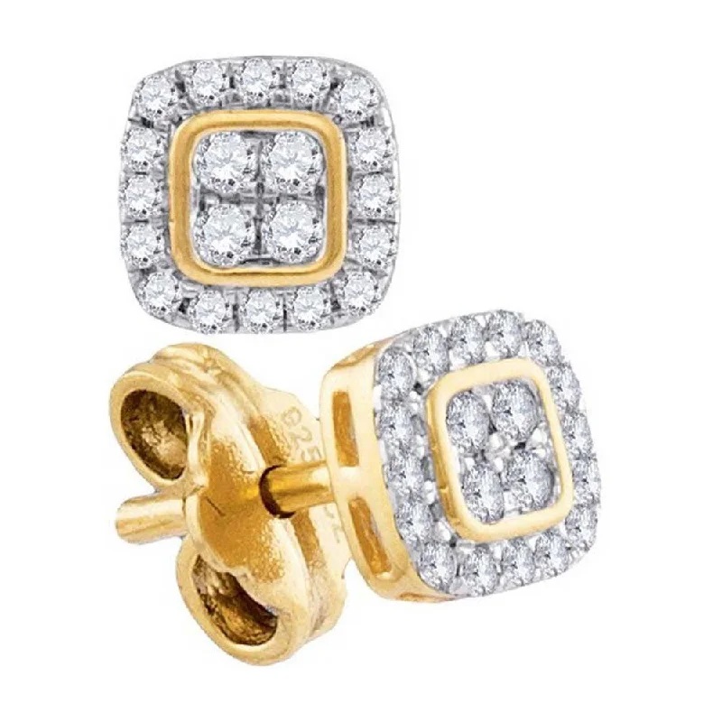 Stud Earrings for Casual Outfit -10k Yellow Gold 1/5 Carat Round Diamond Square Cluster Stud Earrings for Women