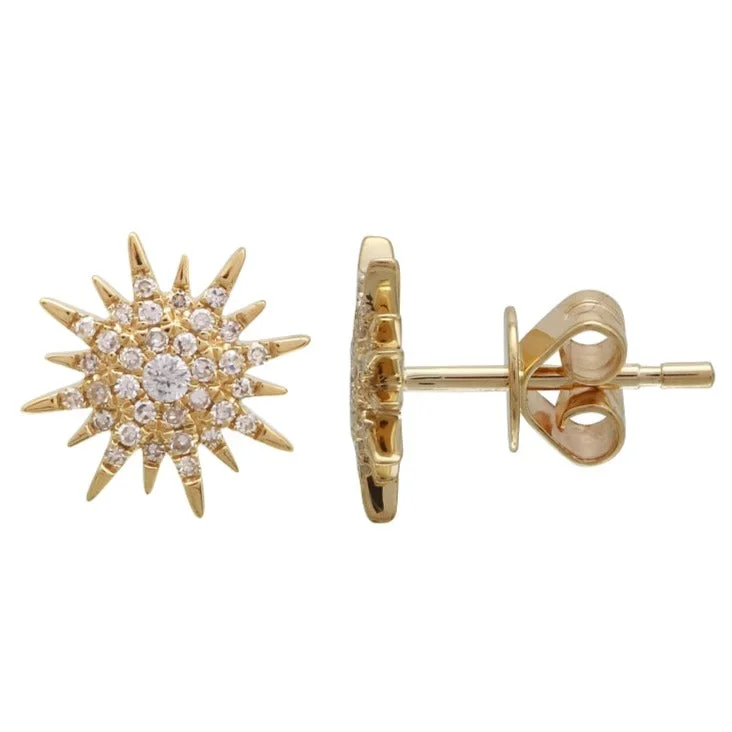 Push Back Stud Earrings for Convenience -14K Diamond Starburst Stud Earrings