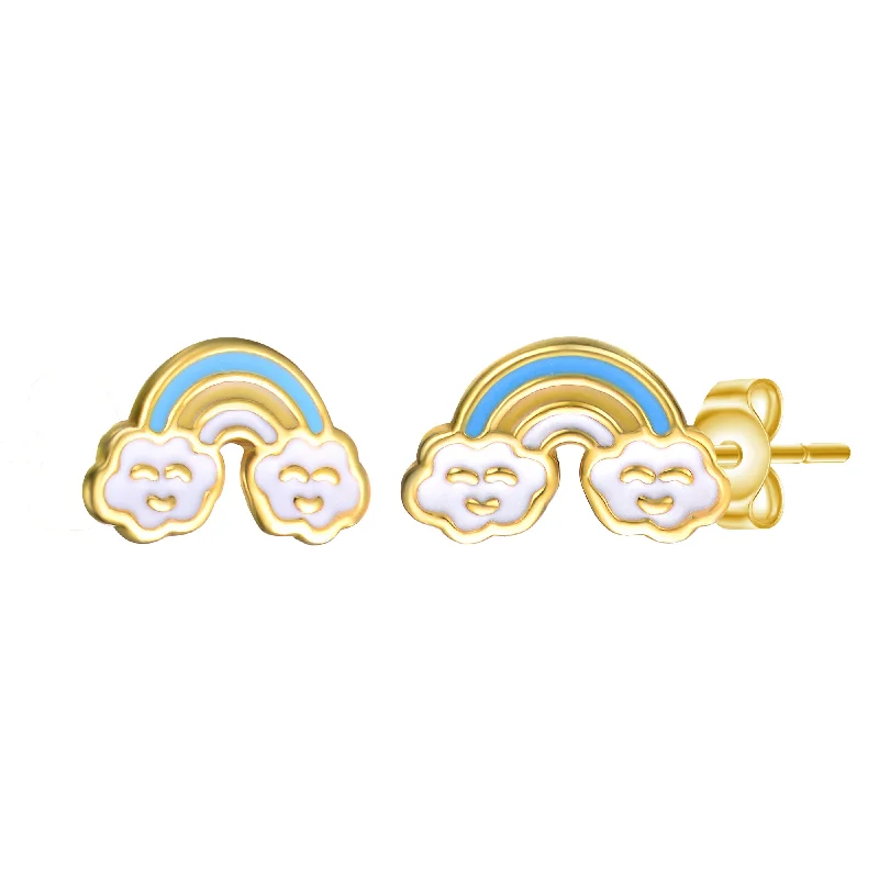 Stud Earrings for Shopping Trip -14k Gold Plated Colorful Rainbow Enamel & Friendly Cloud Stud Earrings