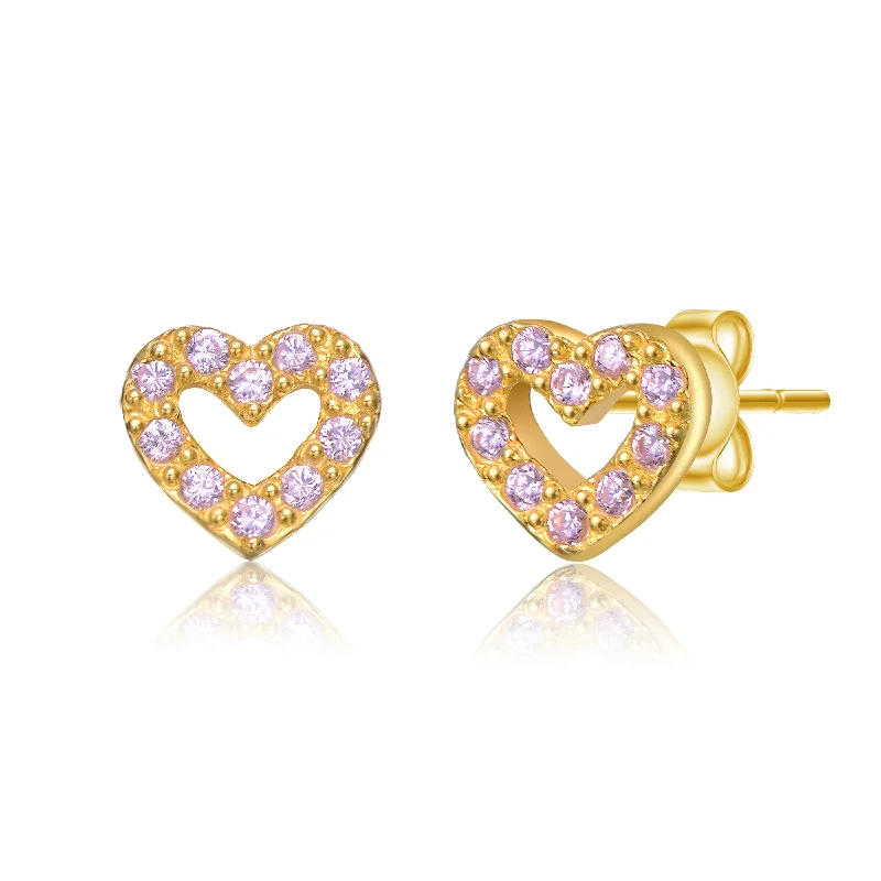 Stud Earrings for Valentine's Day -14k Gold Plated Cubic Zirconia Pave Heart Stud Earrings