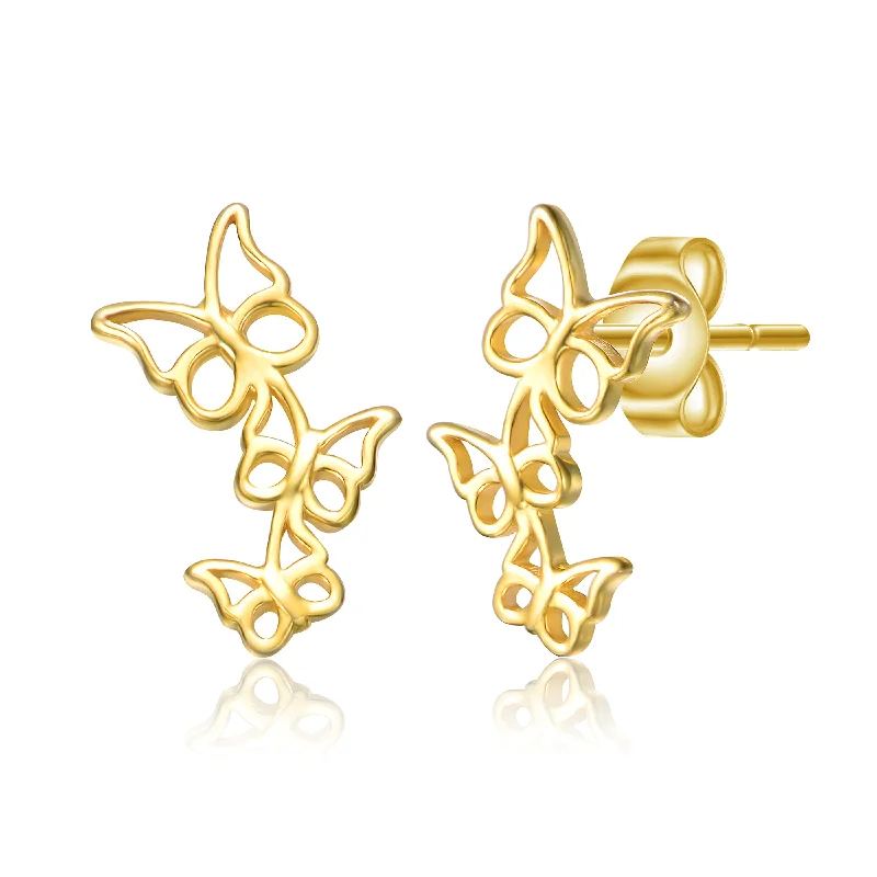 Stud Earrings for Bridesmaids Look -14k Gold Plated FIligree Butterfly Trio Stud Earrings