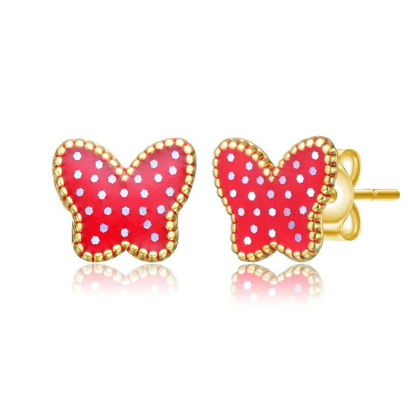 Stud Earrings for Festival Style -14k Gold Plated Red Enamel Starry Sky Butterfly Stud Earrings