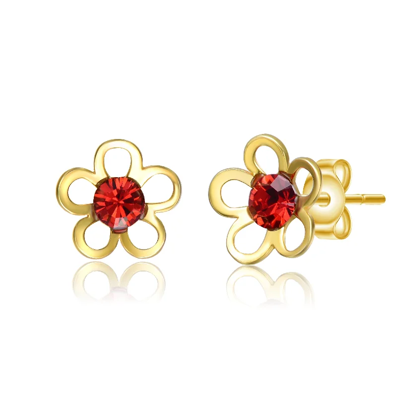 Stud Earrings for Fitness Activities -14k Gold Plated Red Velvet cubic zirconia Daisy Flower Stud Earrings