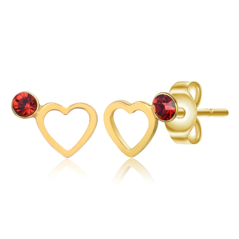 Stud Earrings for Travel Look -14k Gold Plated Red Velvet cubic zirconia Open Heart Halo Stud Earrings