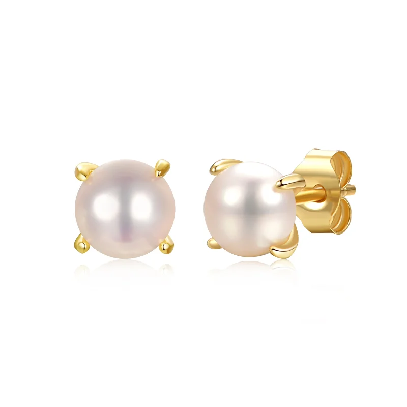 Animal Print Stud Earrings for Fun -14k Gold Plated with 6mm Round White Genuine Freshwater Pearl Solitaire Stud Earrings in Sterling Silver