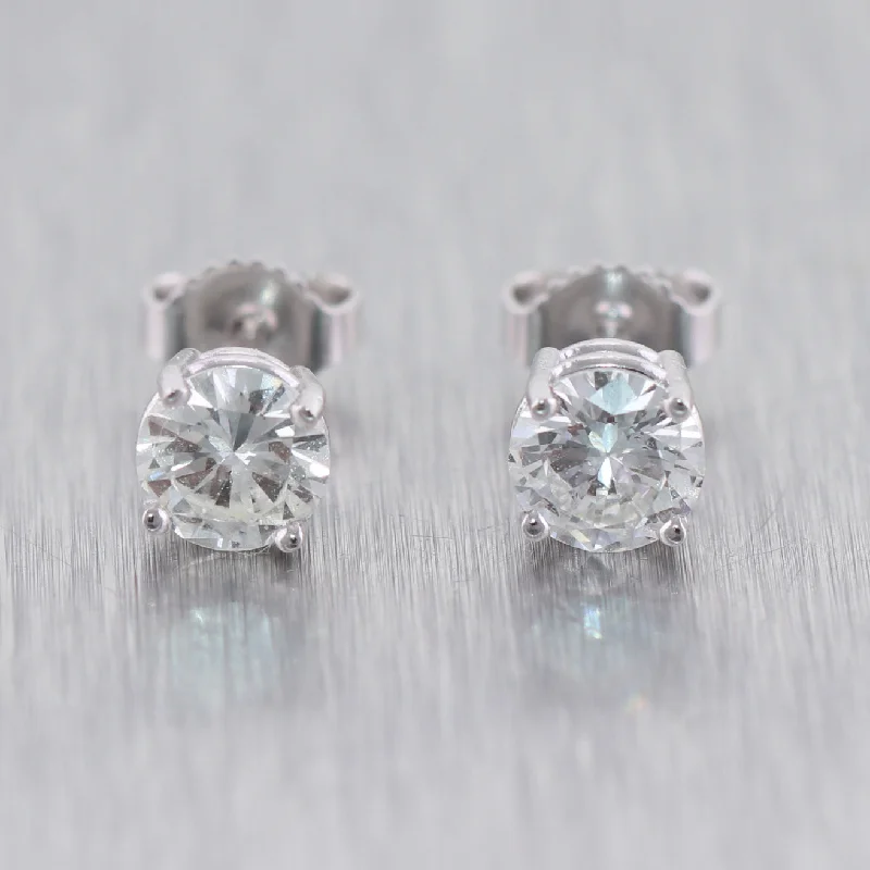 Stud Earrings with Crown Designs -14k White Gold 1.20ctw Diamond Stud Earrings