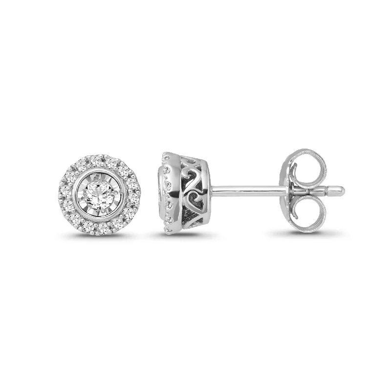 Stud Earrings for Anniversary -14K White Gold 1/4 Carat Diamond Halo Stud Earrings for Women