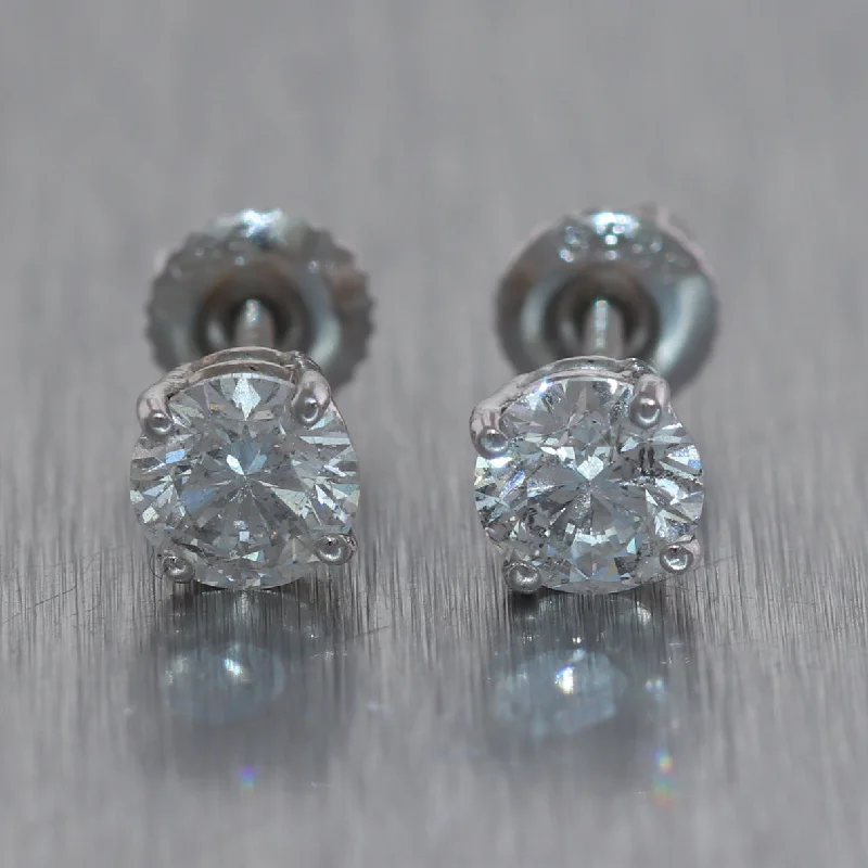 Stud Earrings with Knot Designs -14k White Gold 1.50ctw Diamond Stud Earrings