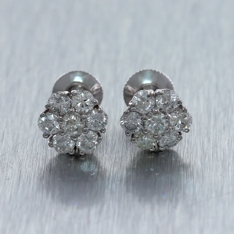 Pearl Stud Earrings for Elegance -14k White Gold 1.89ctw Diamond Cluster Stud Earrings