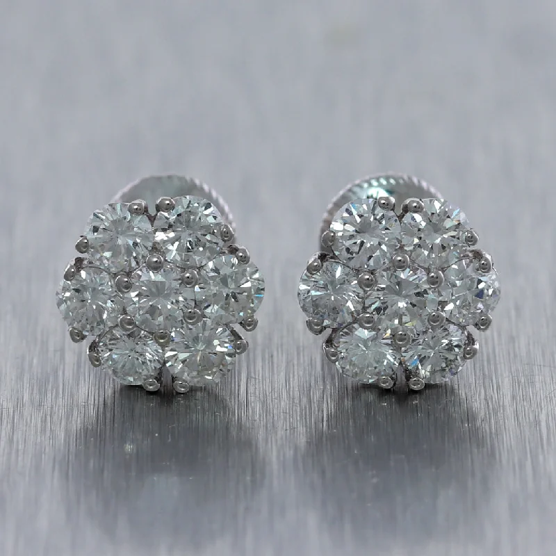 Diamond Stud Earrings for Luxury -14k White Gold 2.25ctw Diamond Cluster Stud Earrings